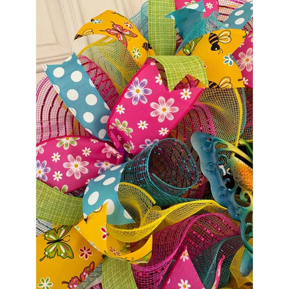 Butterfly Deco Mesh Ribbon Spring & Summer Wreath Front Door Hanger Home Decor - Picture 4 of 8